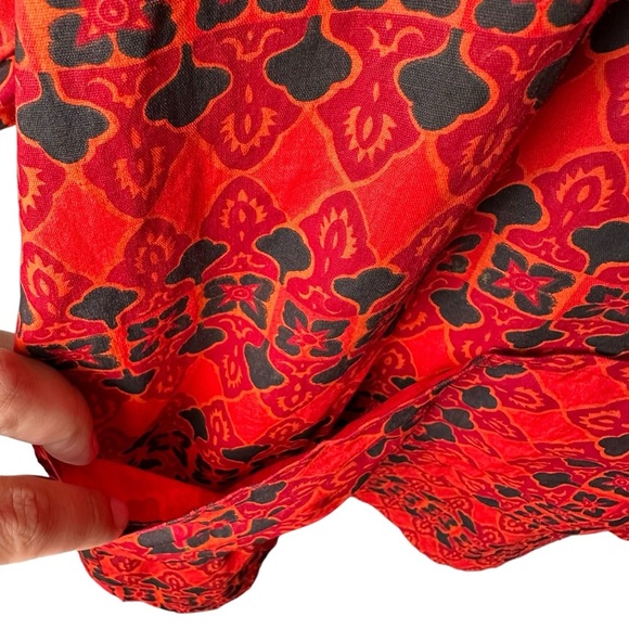 Vintage RAMA Thailand Size Large Thai Cotton Tie Back Half Sleeve Blouse Print - Picture 10 of 16